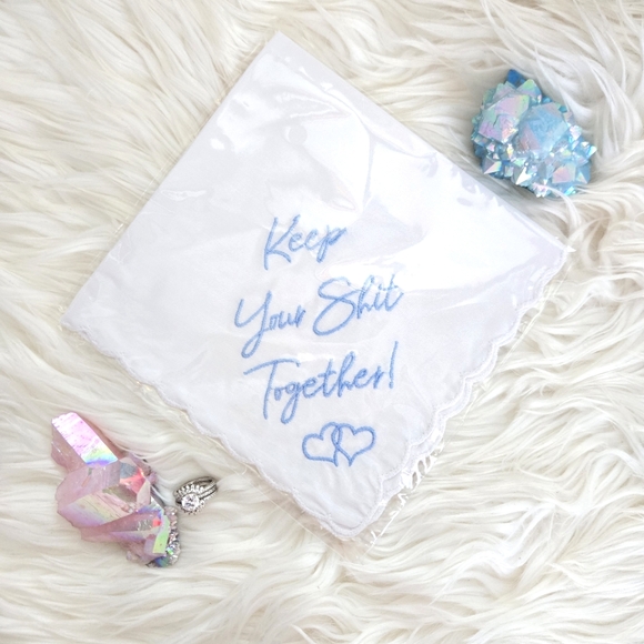 NWT • White Cotton Handkerchief Wedding Keepsake Set (x6) with Blue Embroidery - Picture 2 of 4